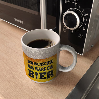 Ich wünschte das wäre ein Bier Glitzer-Kaffeebecher mit Biermotiv