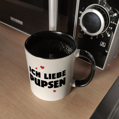 Ich liebe pupsen Kaffeebecher Henkel und Innenseite Schwarz