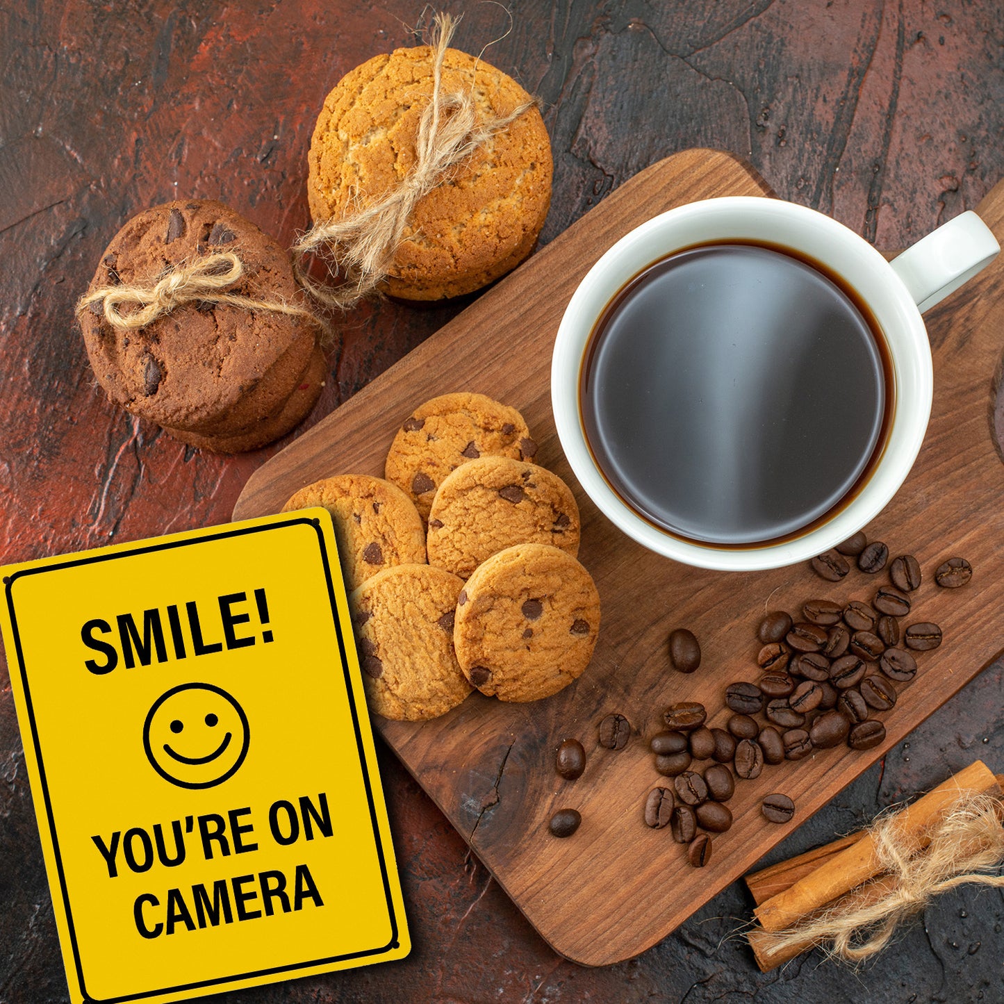 Smile you're on camera Metallschild XL mit lachendem Gesicht