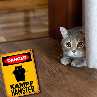 Danger Kampf Hamster Metallschild XL in 21x28 cm mit Hamster Silhouette