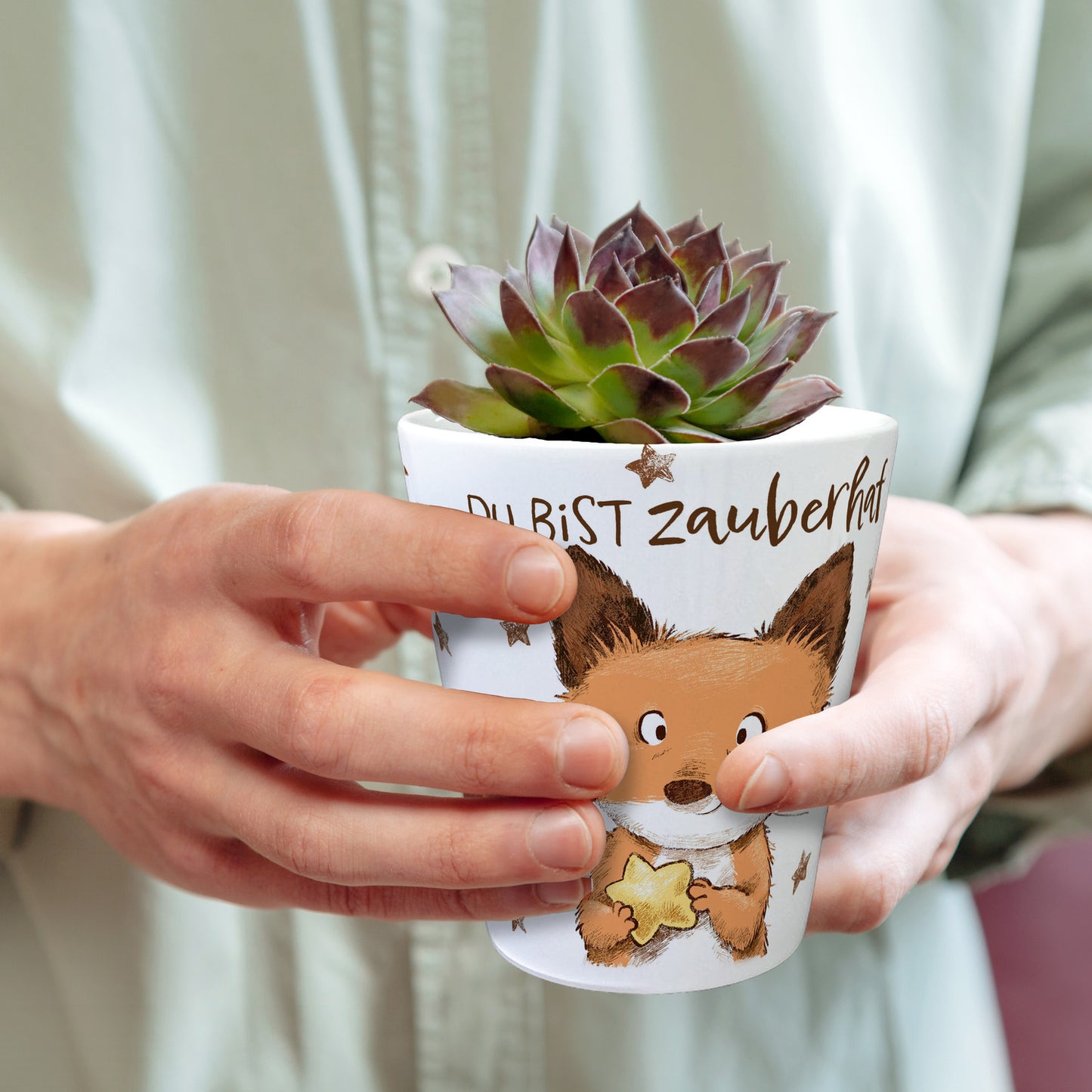 Fuchs Blumentopf mit Spruch Du bist zauberhaft