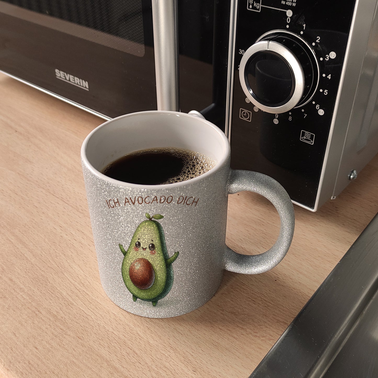 Avocado Glitzer-Kaffeebecher mit Spruch Ich Avocado dich