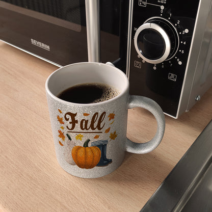 Fall Jahreszeit Herbst Glitzer-Kaffeebecher mit Kürbis und Laub