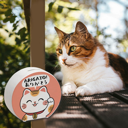 Winkekatze Spardose mit Spruch Arigato