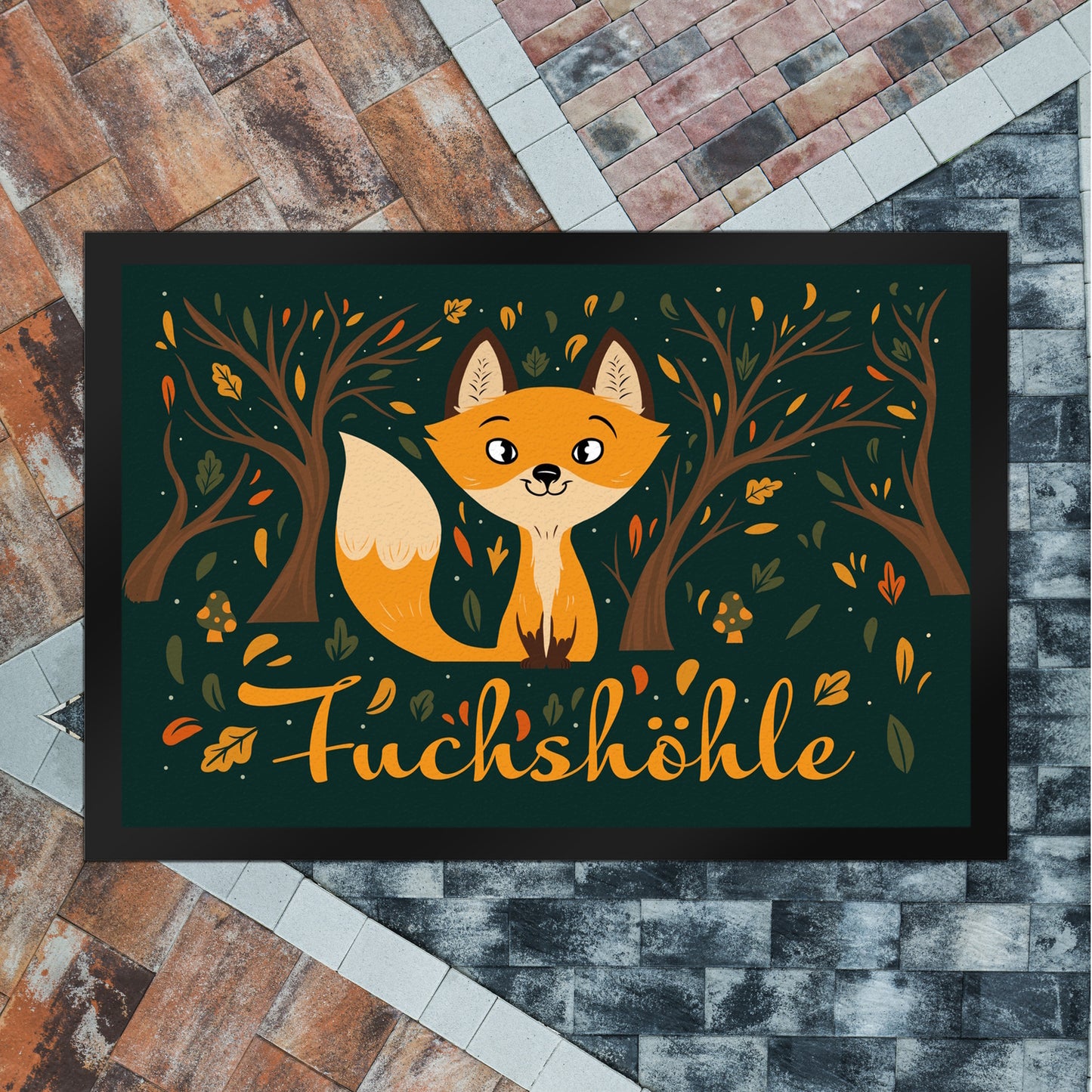 Fußmatte XL in 40x60 cm mit niedlichem Fuchs im Wald und Herbst Motiven - Fuchshöhle