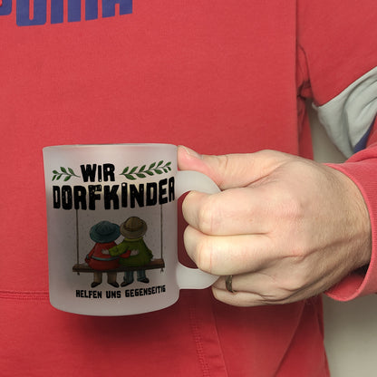 Wir Dorfkinder Glas Tasse mit Retro Motiv