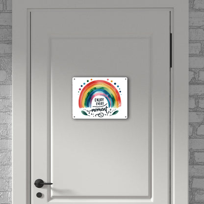 Regenbogen Metallschild XL in 21x28 cm mit Spruch Enjoy every moment