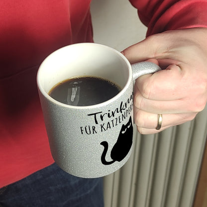 Katze Glitzer-Kaffeebecher mit Spruch Trinknapf für Katzenbesitzer