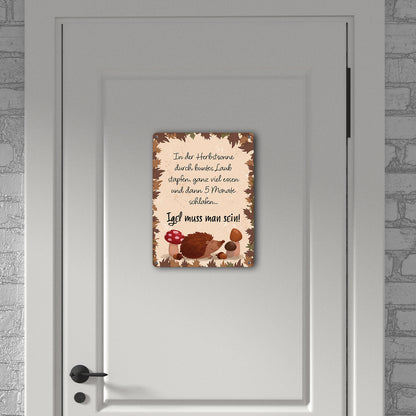 Winterschlaf Herbst Metallschild XL in 21x28 cm mit Spruch - Igel muss man sein