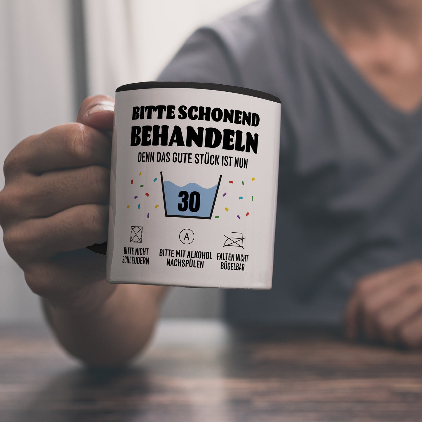 Bitte schonend behandeln - 30. Geburtstag Kaffeebecher in schwarz