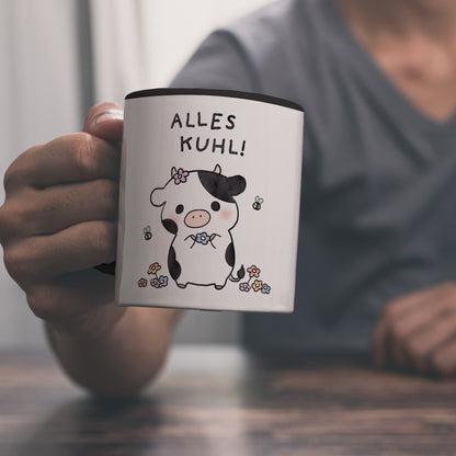 Kuh Kaffeebecher in schwarz mit Spruch Alles Kuhl