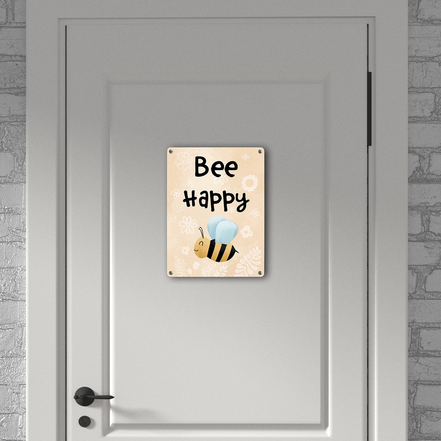 Bee Happy lustiges Metallschild in 15x20 cm mit glücklicher Biene