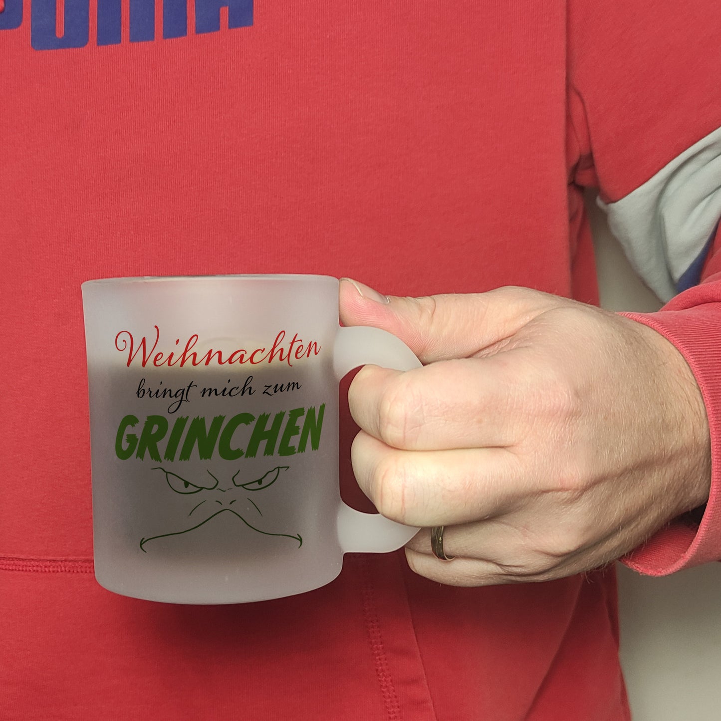 Weihnachten bringt mich zum grinchen Glas Tasse mit Spruch