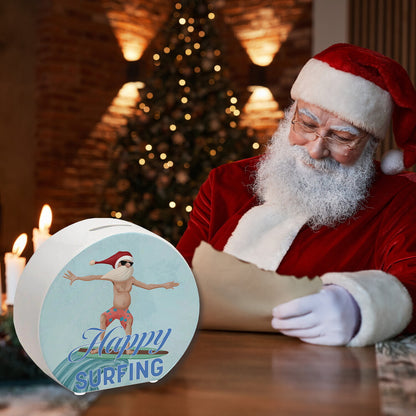 Happy Surfing witzige Spardose mit Weihnachtsmann auf Surfbrett