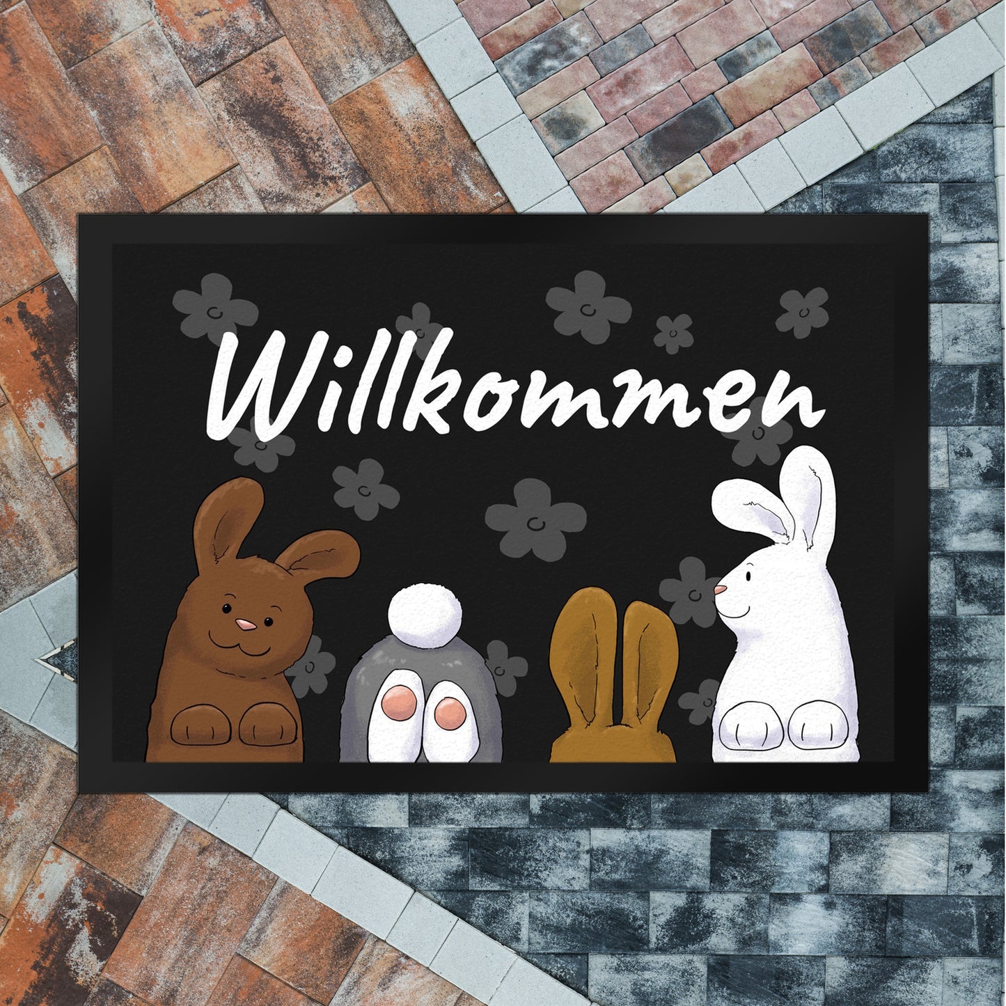 Willkommen Fußmatte XL in 40x60 cm mit lustigem Hasen-Motiv