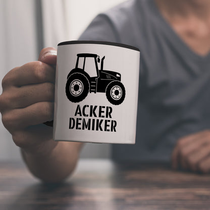 Traktor Kaffeebecher in schwarz mit Spruch Ackerdemiker