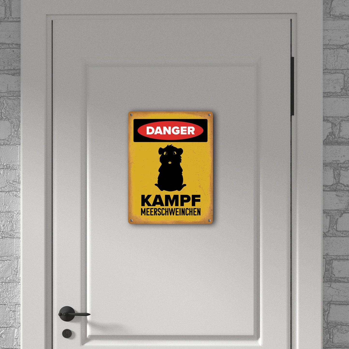 Danger Kampf Meerschweinchen Metallschild XL in 21x28 cm mit Meerschweinchen Silhouette