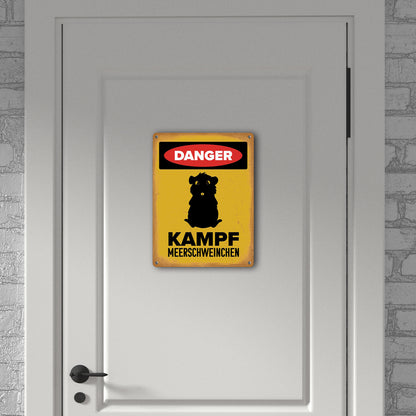 Danger Kampf Meerschweinchen Metallschild XL in 21x28 cm mit Meerschweinchen Silhouette