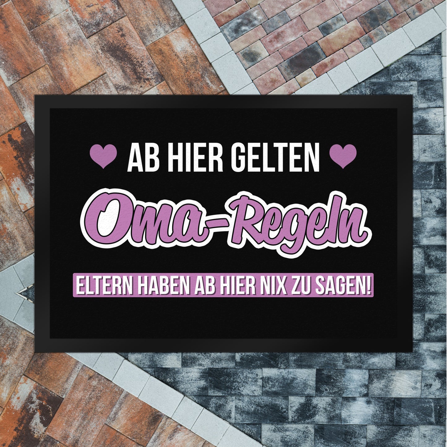 Oma-Regeln Fußmatte XL in 40x60 cm mit Spruch Eltern haben ab hier nix zu sagen