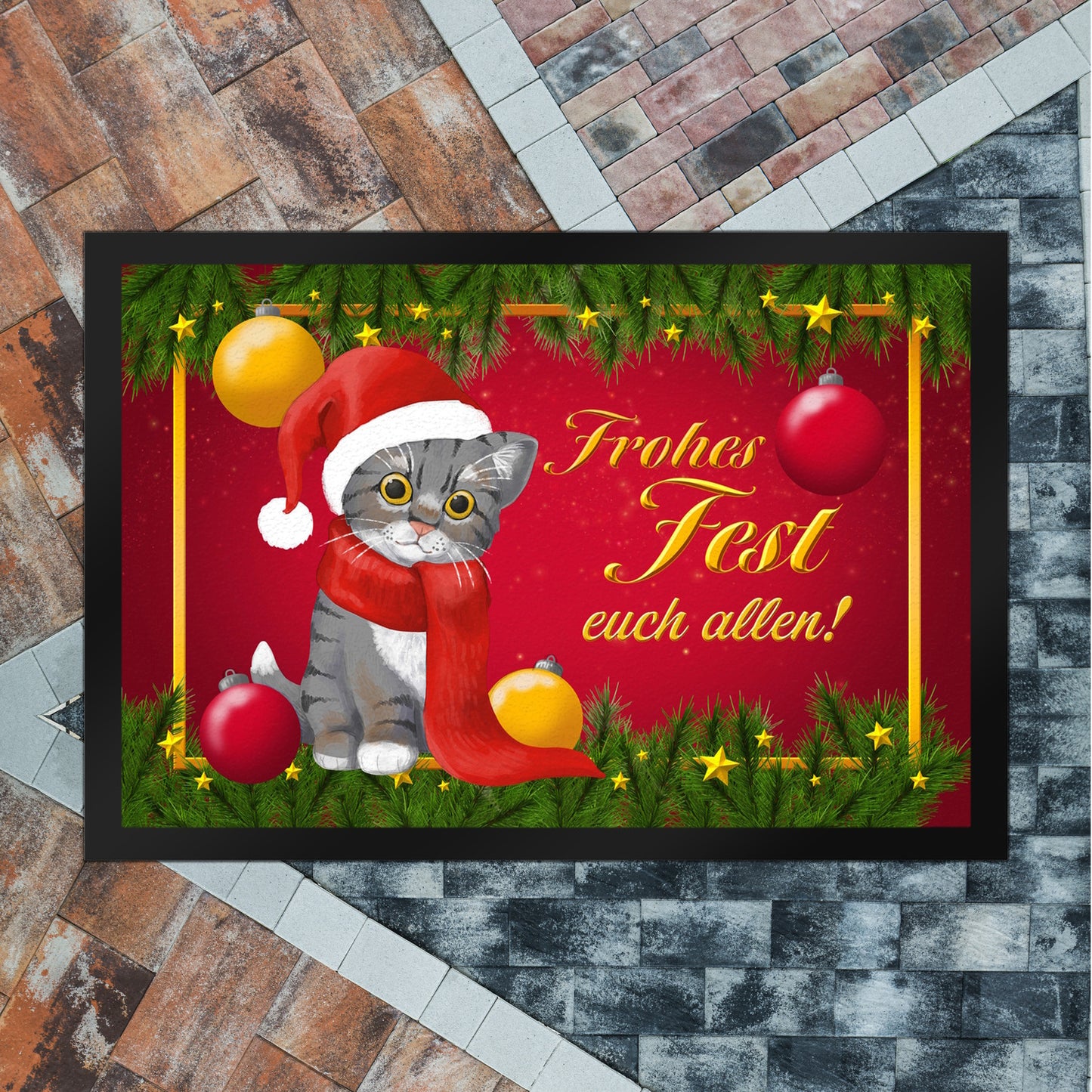 Frohes Fest Katze Fußmatte XL in 40x60 cm zu Weihnachten