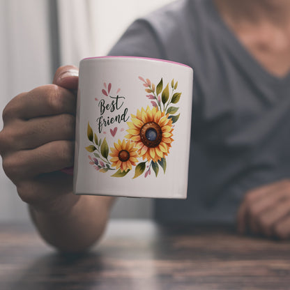 Beste Freundin Sonnenblume Kaffeebecher in rosa mit Spruch Best friend