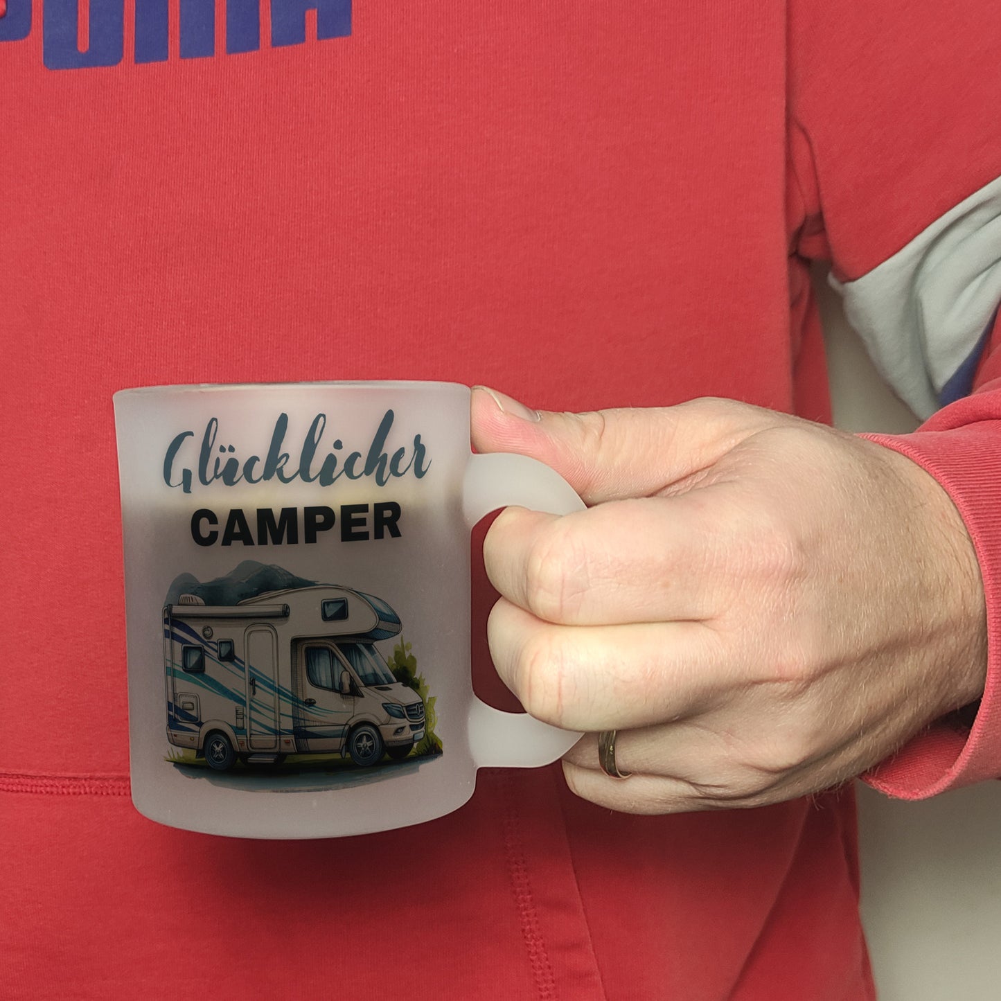 Wohnmobil Glas Tasse mit Spruch Glücklicher Camper