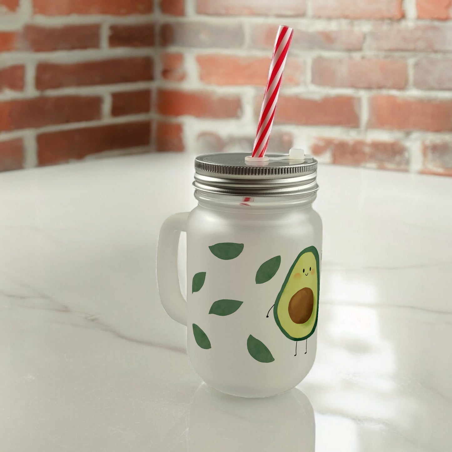 Avocado Mason Jar Henkel Trinkglas mit Deckel im Aquarell-Stil