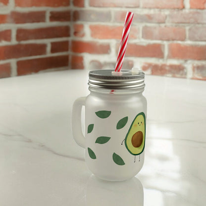 Avocado Mason Jar Henkel Trinkglas mit Deckel im Aquarell-Stil