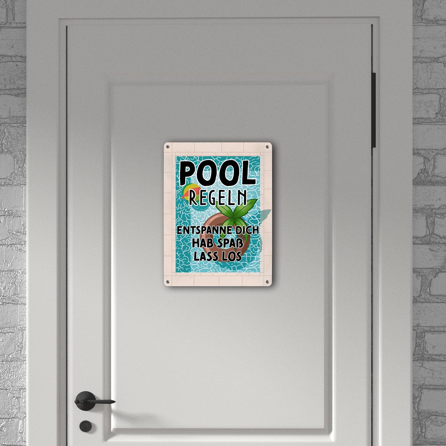 Poolregeln für Poolbesitzer Metallschild XL in 21x28 cm mit Schwimmring