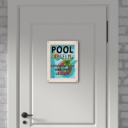 Poolregeln für Poolbesitzer Metallschild XL in 21x28 cm mit Schwimmring