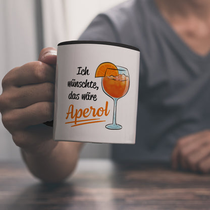 Cocktail Kaffeebecher in schwarz mit Spruch Ich wünschte das wäre Aperol