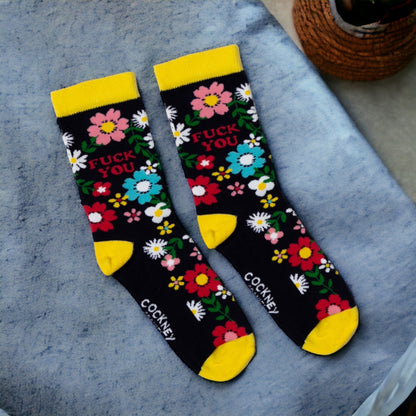 Fuck you Socken Funsocken Blumen Strümpfe in 37-42 im Paar