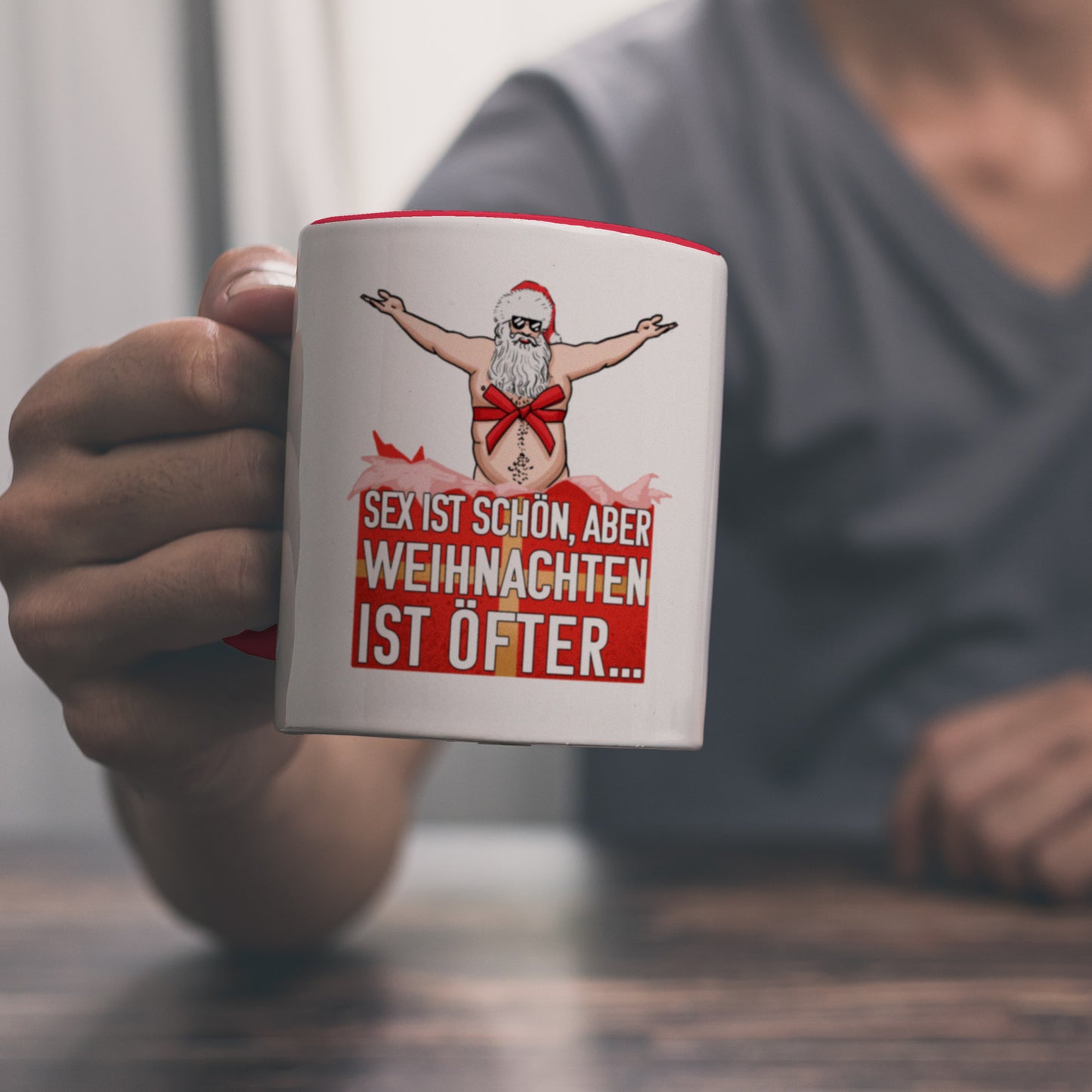 Sex ist schön aber Weihnachten ist öfter Kaffeebecher Rot mit Weihnachtsmann