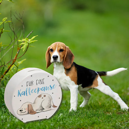 Relaxter Hund Spardose mit Spruch Für eine Kaffeepause