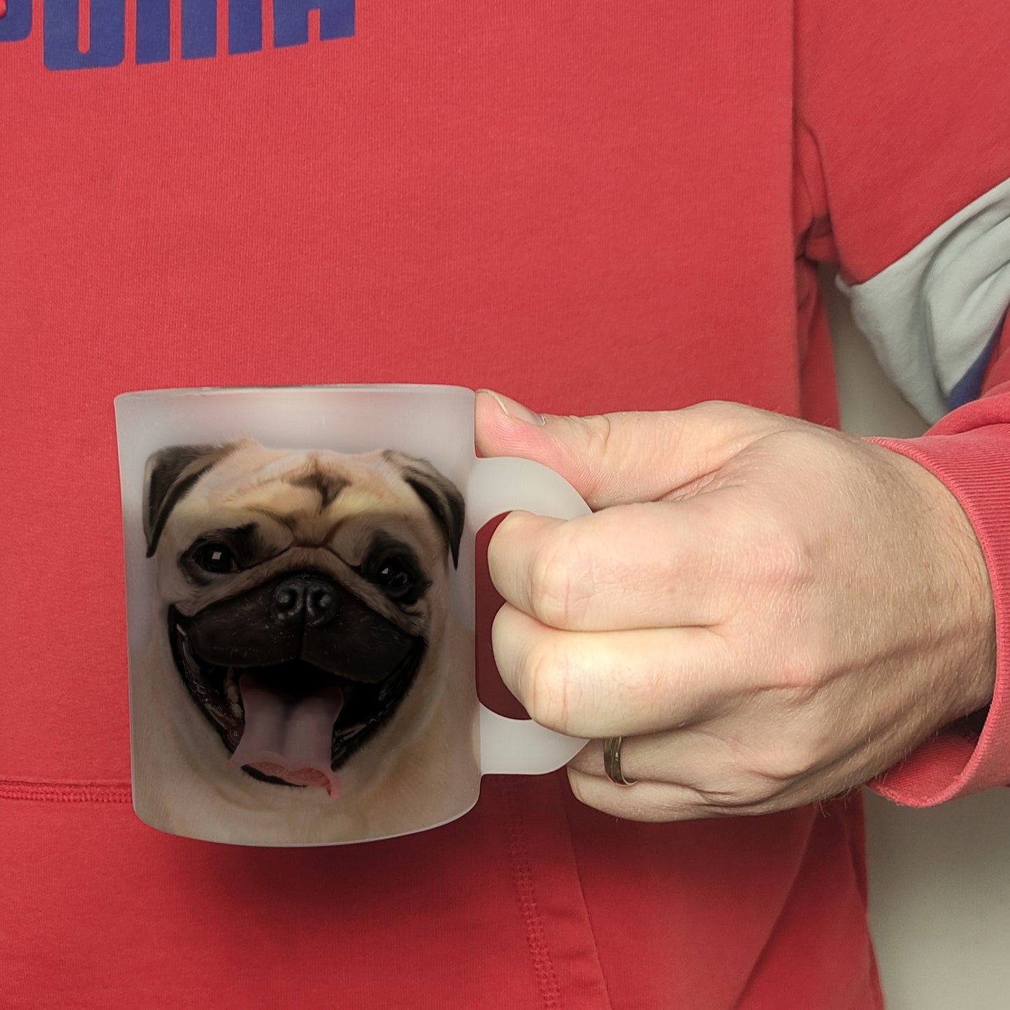 Glas Tasse mit Mops Motiv