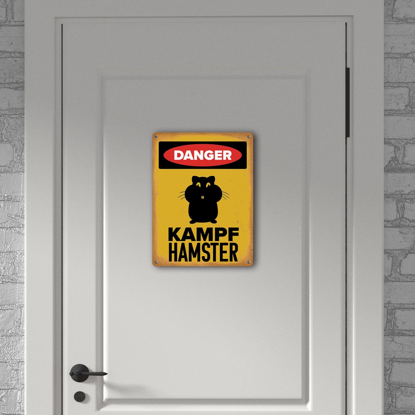 Danger Kampf Hamster Metallschild XL in 21x28 cm mit Hamster Silhouette