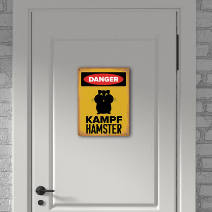 Danger Kampf Hamster Metallschild XL in 21x28 cm mit Hamster Silhouette