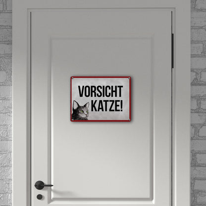 Vorsicht Katze Metallschild mit Katze Motiv