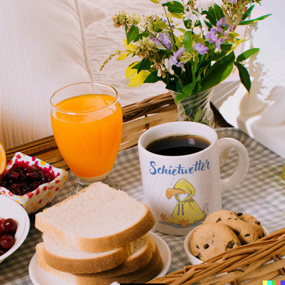 Möwe Kaffeebecher mit Spruch Schietwetter