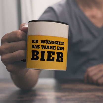 Ich wünschte das wäre ein Bier Kaffeebecher Henkel und Innenseite Schwarz mit Bier Motiv