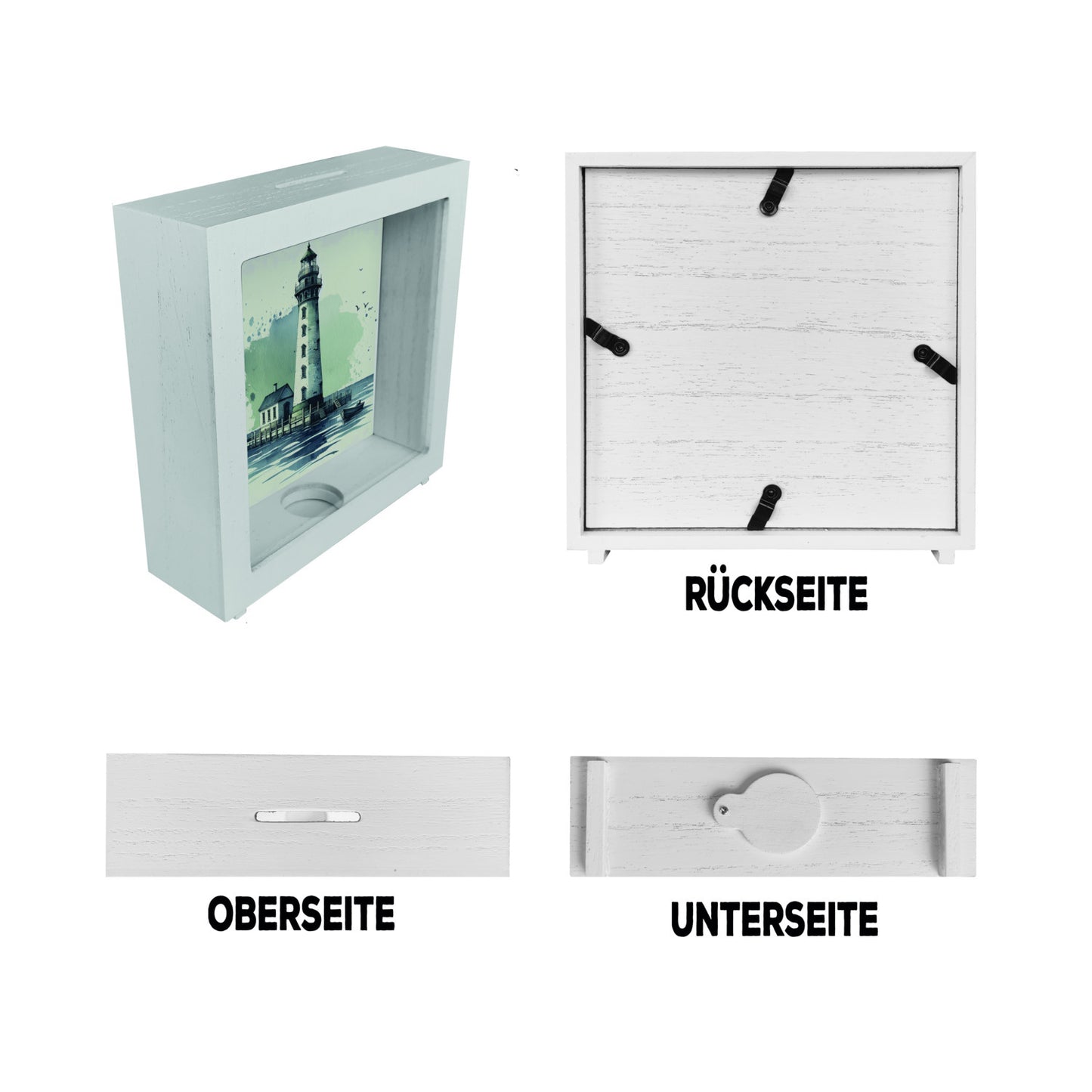 Leuchtturm an der Küste Rahmen Spardose aus Holz