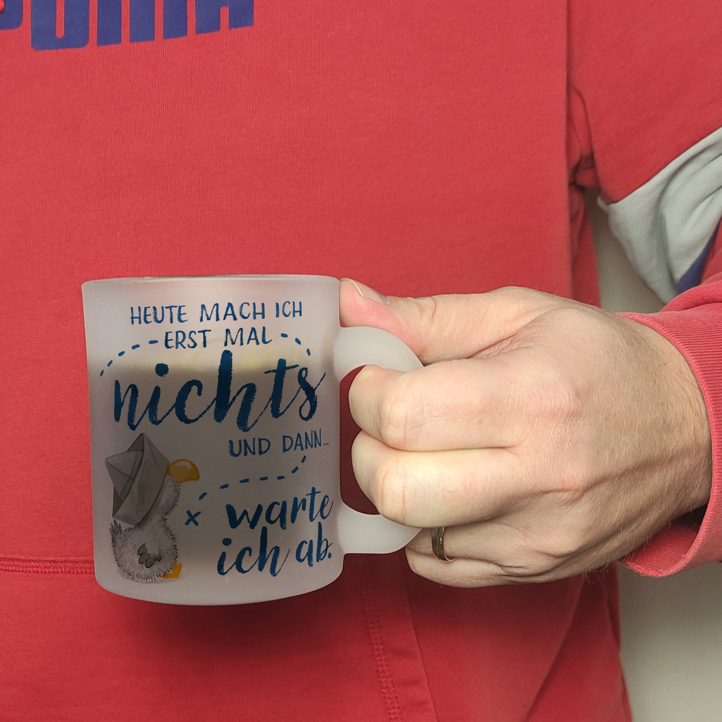 Möwe Glas Tasse mit Spruch Heute mach ich erst mal nichts