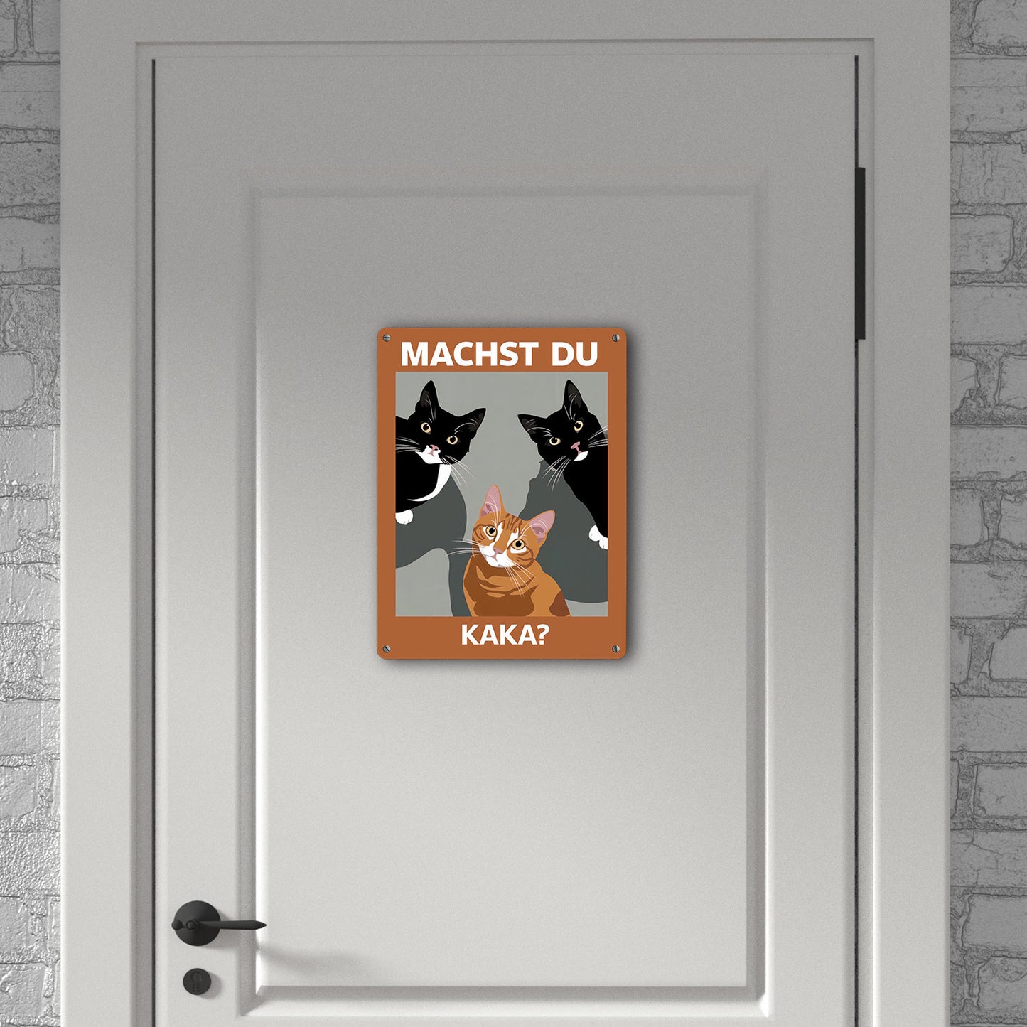 Drei neugierige Katzen Metallschild XL in 21x28 cm - Machst du Kaka?