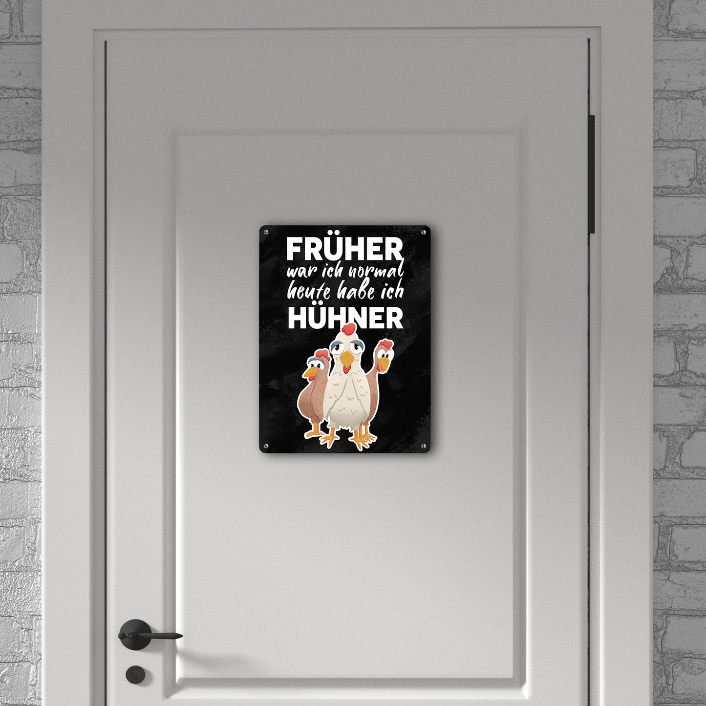 Früher war ich normal heute habe ich Hühner Metallschild XL in 21x28 cm für Hühnerhalter