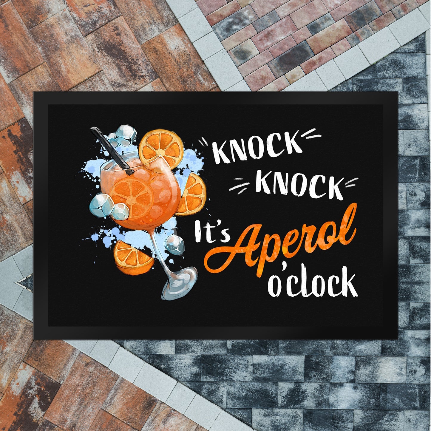 Cocktail Fußmatte XL in 40x60 cm mit Spruch Knock knock It's Aperol o'clock