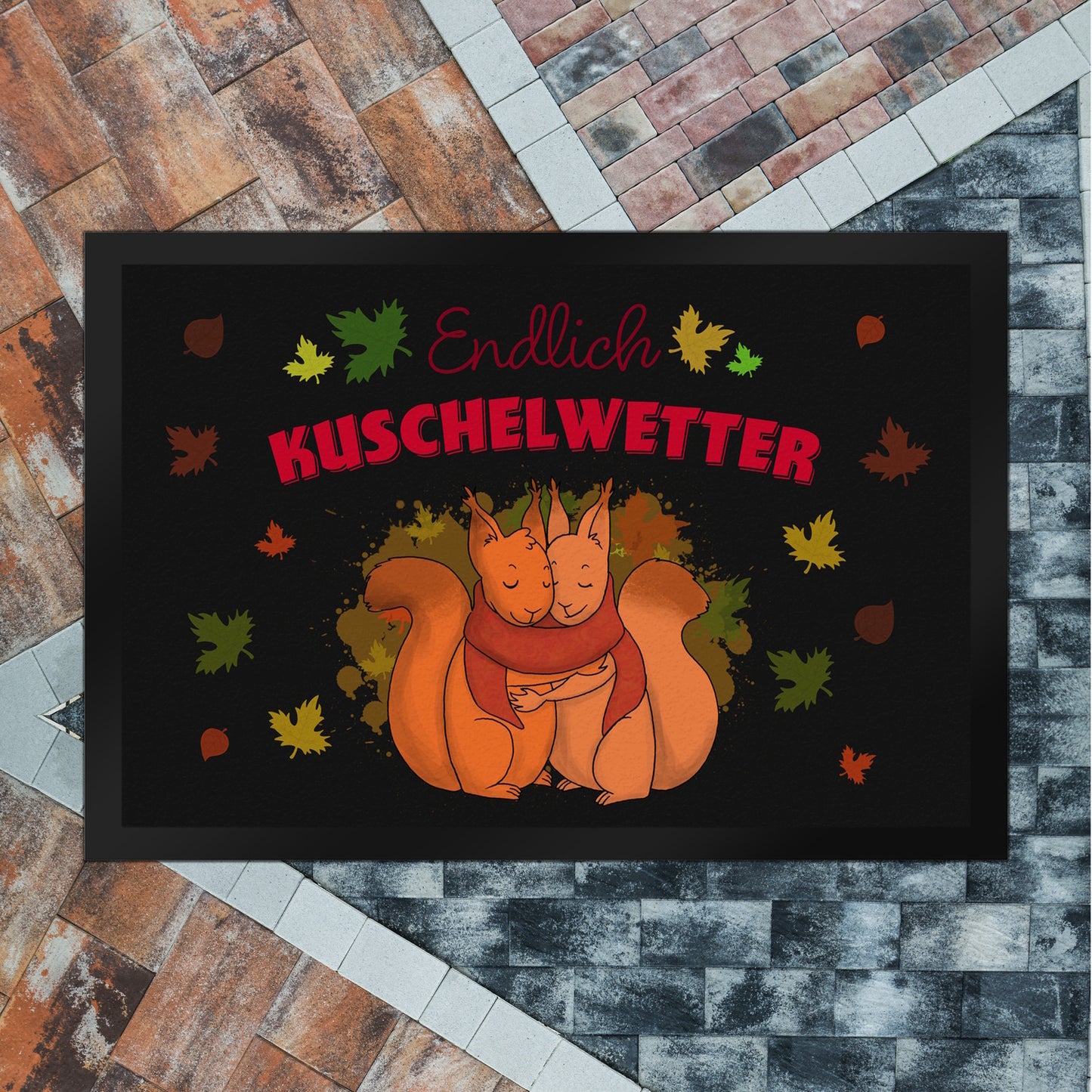 Endlich Kuschelwetter herbstliche Fußmatte XL in 40x60 cm mit Eichhörnchenpaar