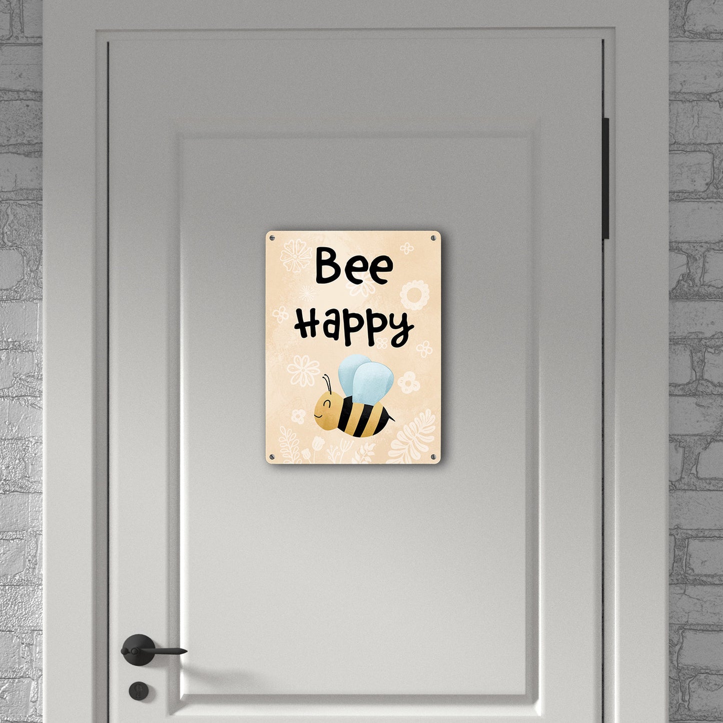 Bee Happy lustiges Metallschild XL in 21x28 cm mit glücklicher Biene