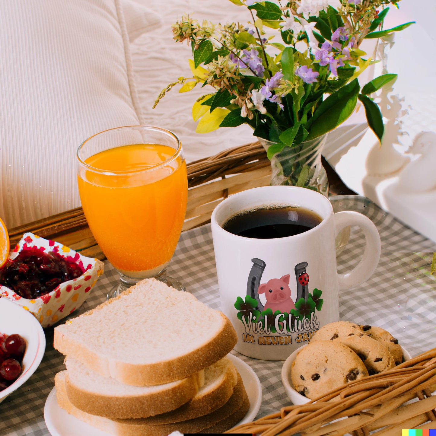 Viel Glück im neuen Jahr Kaffeebecher mit Glücksbringern