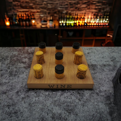 Gesellschaftsspiel Tic Tac Toe Wein Brettspiel aus Holz und Kork