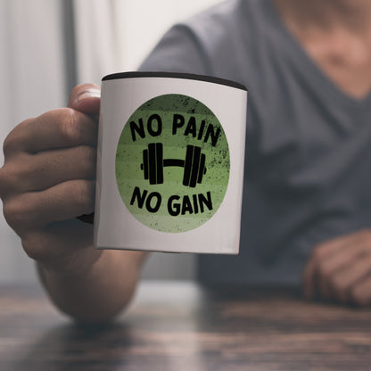 No pain no gain Fitness Kaffeebecher Schwarz mit Hantel